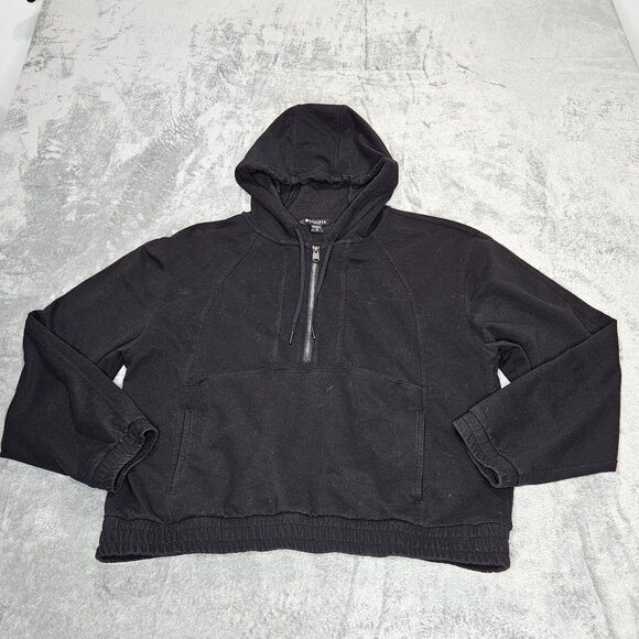 Athleta Hoodie Womens Large Black Retroterry 1/2 Zip Oversized Pullover - Picture 2 of 11